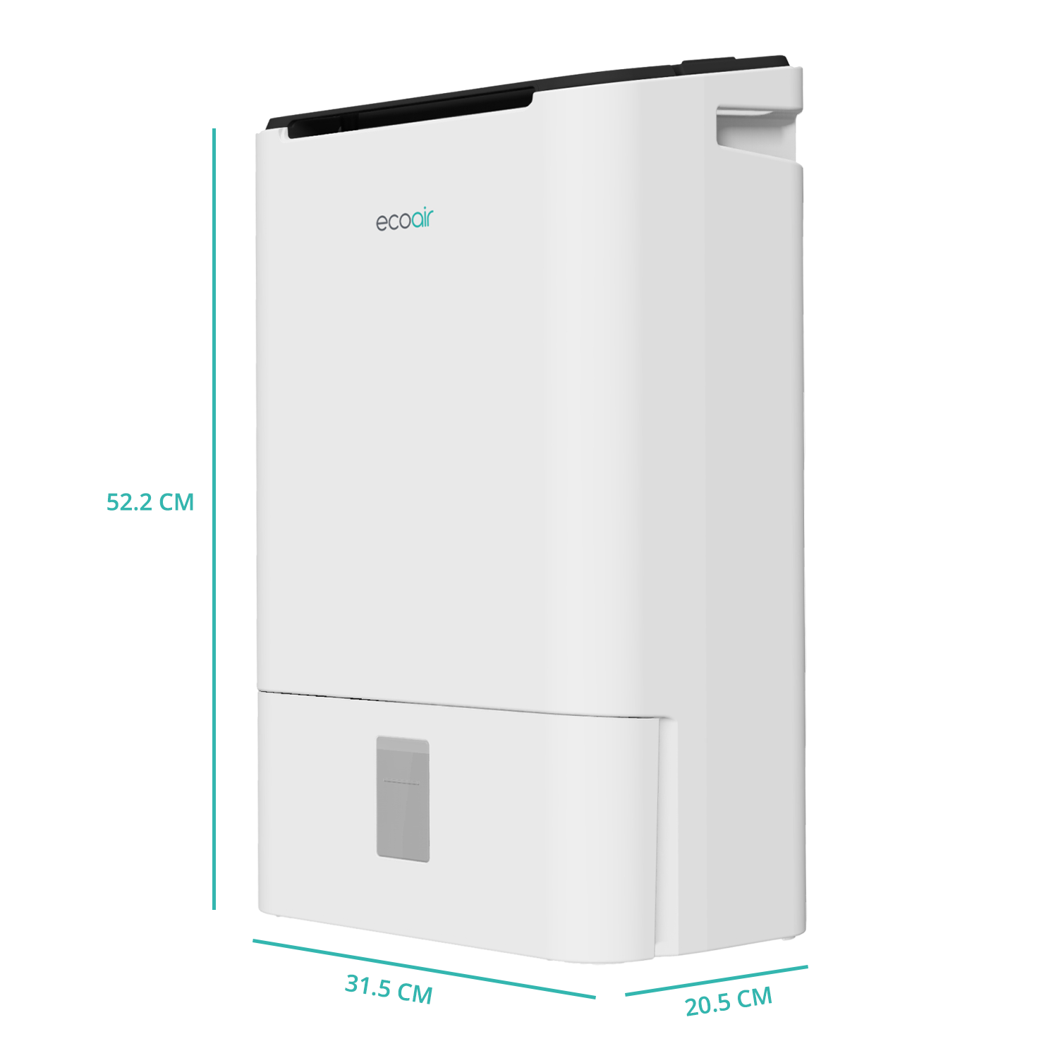 EcoAir DD2 Simple Electronic Control LED Display Energy Saving Antibacterial Filter 9L Desiccant Dehumidifier Side View Measurements