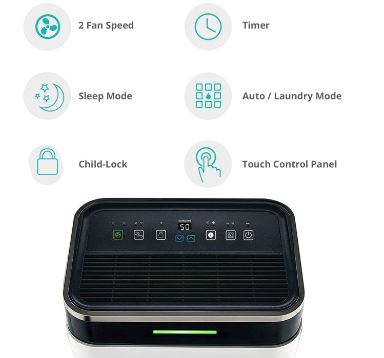 DC26 Low Energy Dehumidifier 26L/Day with Digital Hygrometer Display, Carbon Filter & Large 6.5L Tank - Good