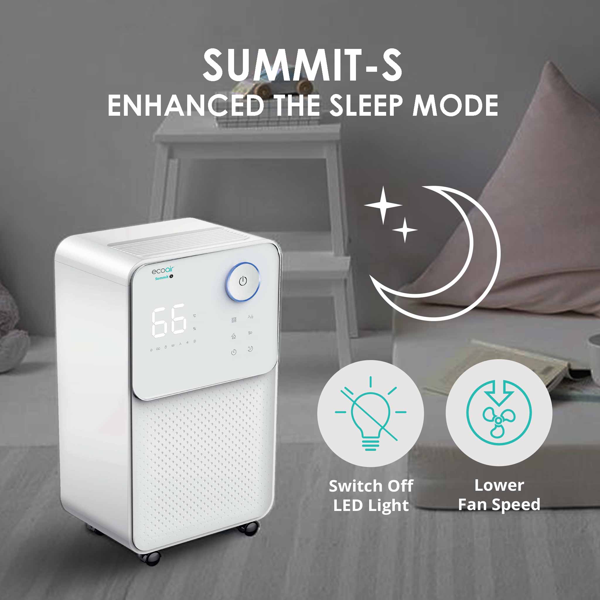 Summit S - Low Energy Dehumidifier 12L/day - Digital Hygrometer Display, 3-Layer Carbon Pet & Dust Filter, Sleep Mode - Good